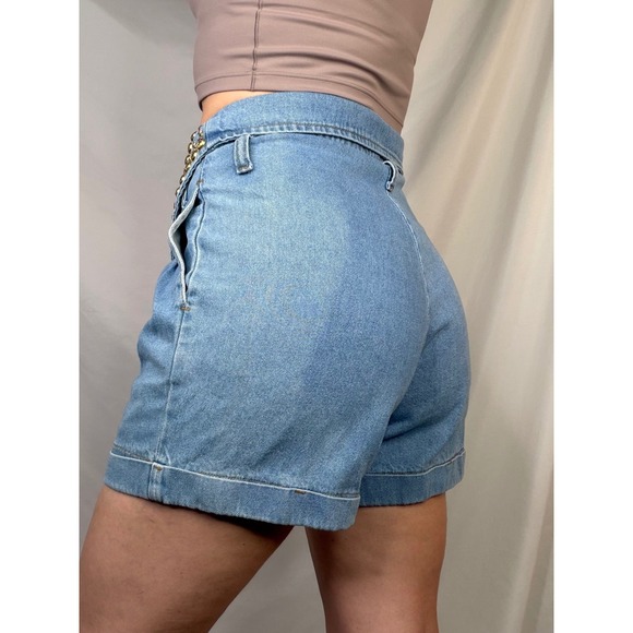 Vintage 90s Cache Studded Denim High Waisted Shorts Light Wash Anchor Jean - Picture 2 of 13